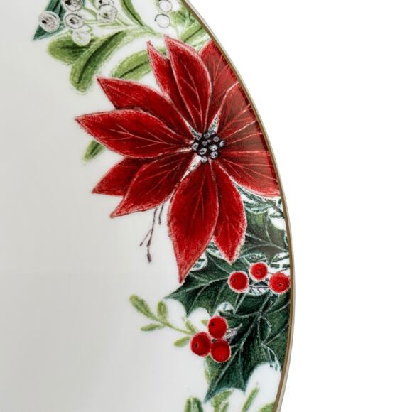 Grace Teaware Christmas Poinsettia Porcelain Cake Stand Holiday Holly New - Picture 6 of 12